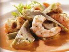 Alcauciles con camarones